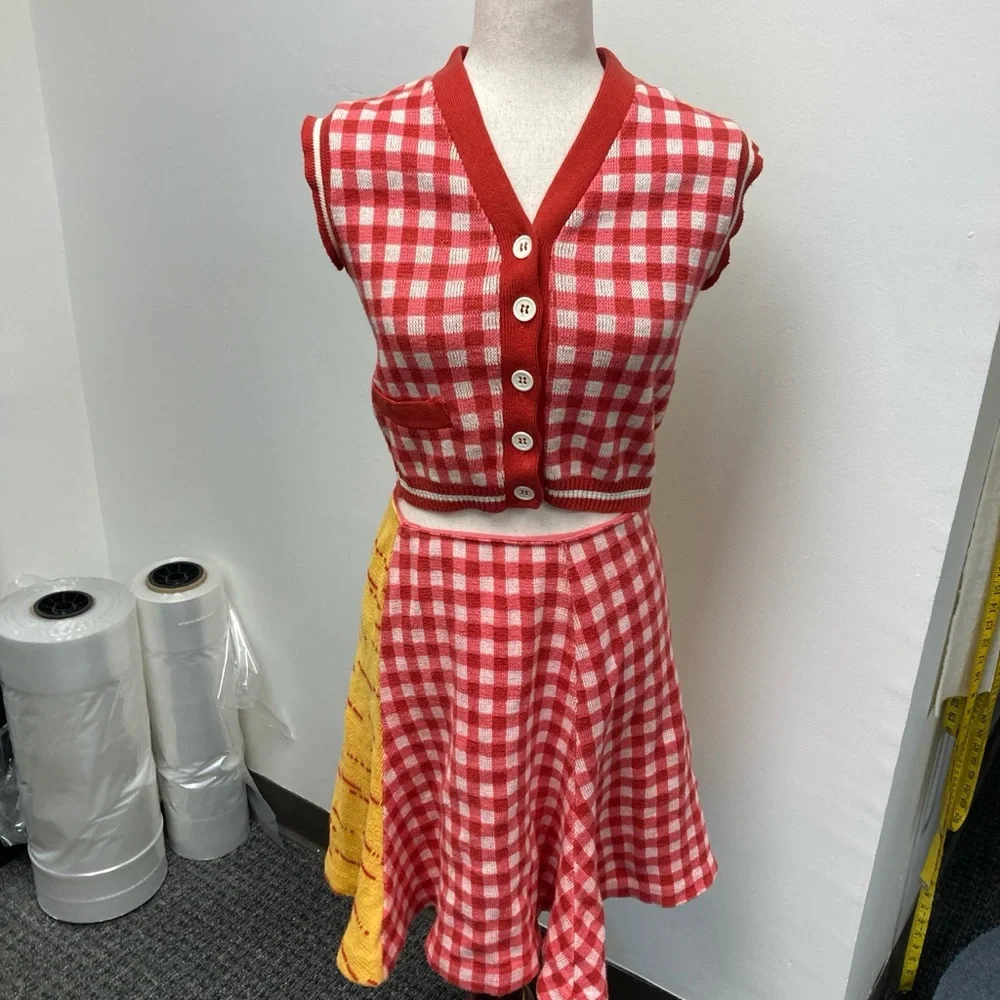 Vintage Betsey Johnson Alley Cat 70s Knit Gingham Set - Picture 1 of 9